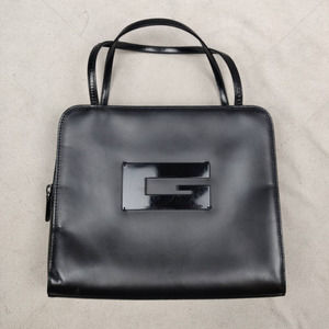 Gucci Vintage Bag 90's Tom Ford Big G Black Leather Top Handle Small